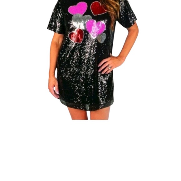 Simply Southern Black Sequin Heart T Shirt Dress S/M NWT - Picture 2 of 9